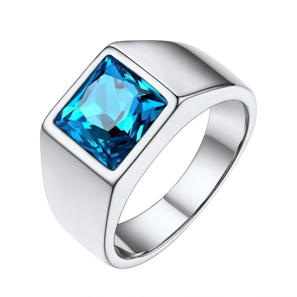 FindChic Vintage Pinky Ring with Blue Gemstone Statement Rings for Men Stainless Steel Biker Band Ring Size 14 Walmart Business Supplies