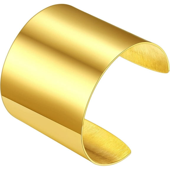 FindChic Wide Cuff Bracelet for Women Gold Plated Stainless Steel Chunky Statement Open Bangles Friendship Bracelets for Her