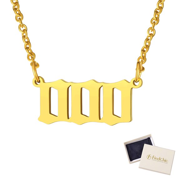 FindChic Number Necklaces for Women Men, Stainless Steel 000 Charm Pendant Necklace Sports Birthday Mothers Day Jewelry Gifts Mom Her Wife, Gold Plated
