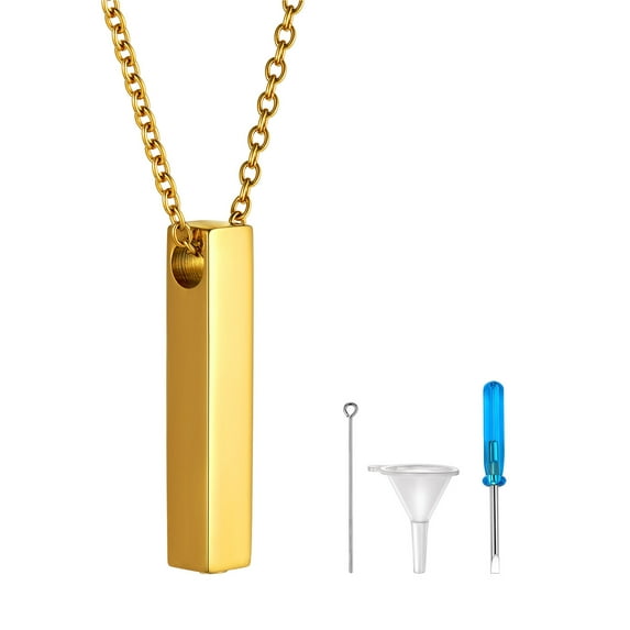 FindChic Women Urn Necklaces for Ashes Gold Plated Vertical Bar Pendant Stainless Steel Waterproof Cremation Urn Jewelry with Funnel, with Gift Box