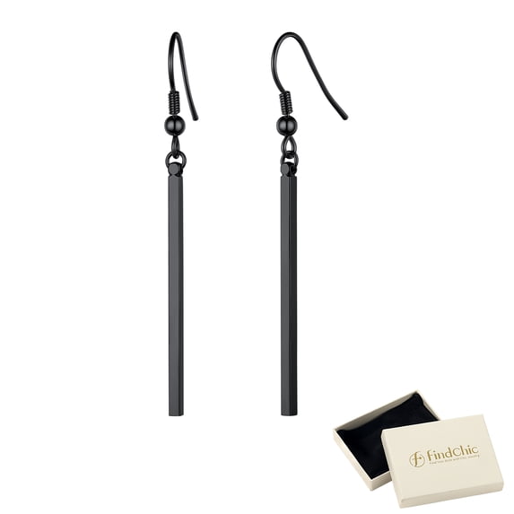 FindChic Women Dangle Earrings Thin Flat Geometric Stick Black Bar Earrings Jewelry Gifts for Birthday Christmas with Box