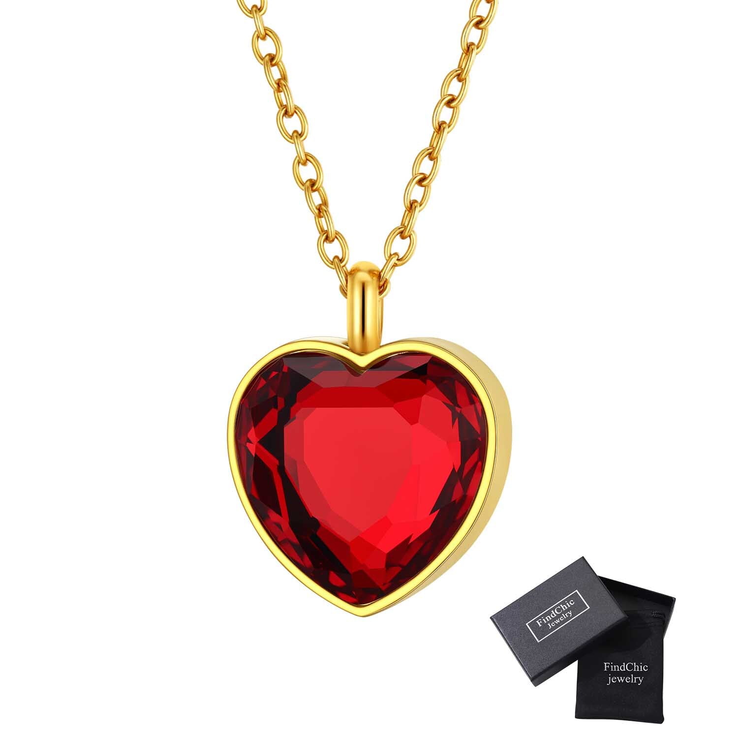 FindChic Women Heart Urn 18K Gold Necklaces for Ashes Birthstone