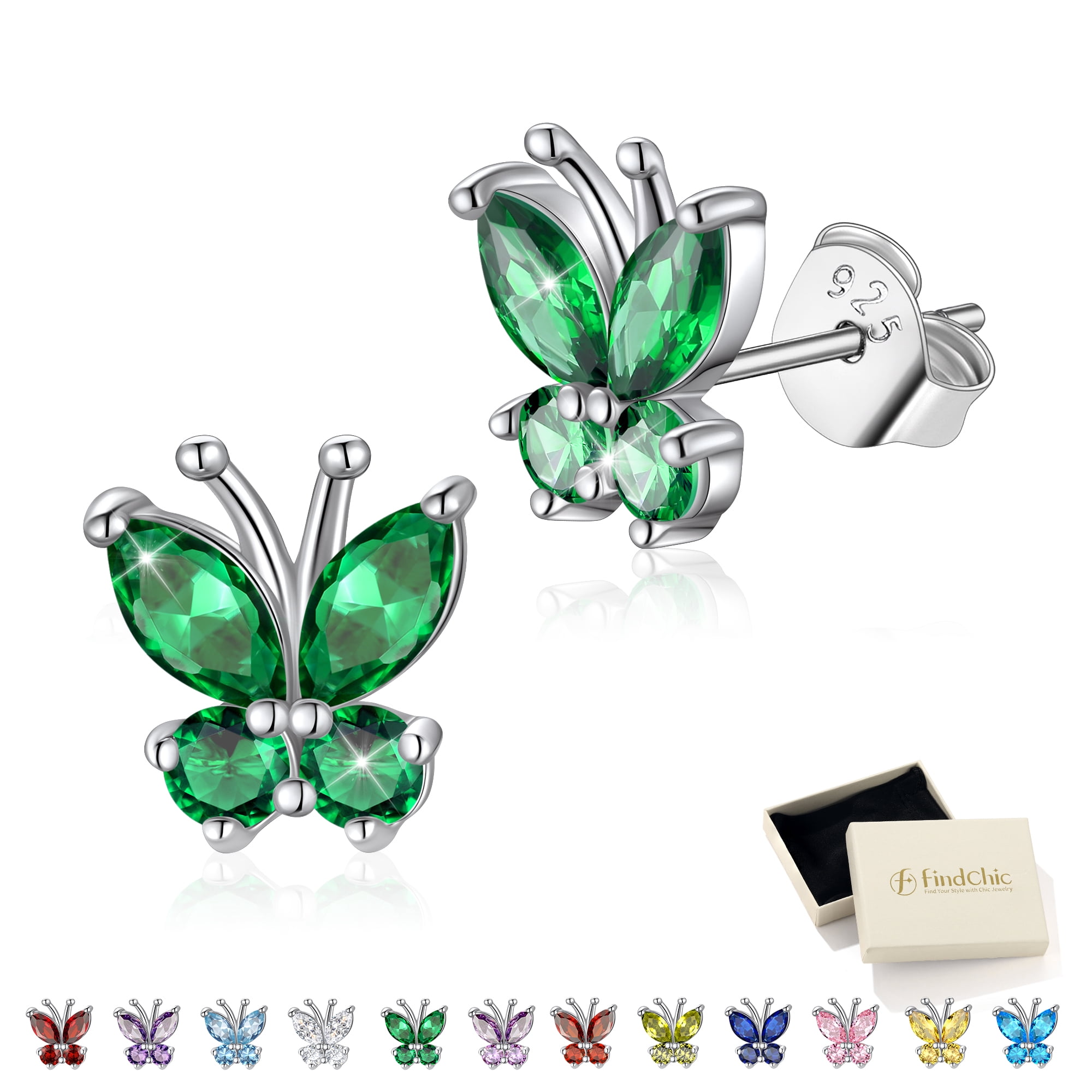 Orecchini A Farfalla In Argento 925 Con Cristalli Swarovski - Gioielli A Farfalla Regalo Per Donne E Ragazze