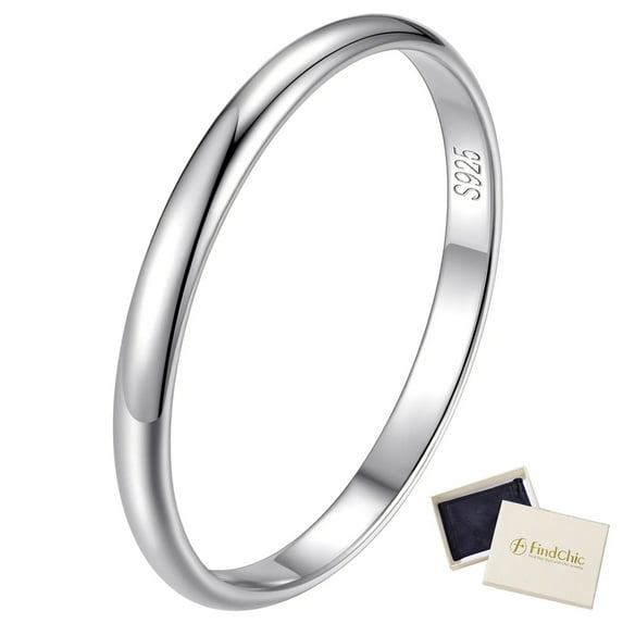FindChic Simple Band Rings for Women, 2mm Pure 925 Sterling Silver Ring Engagement Wedding Band for Couple, Mothers Day Jewelry Gifts - Size 11