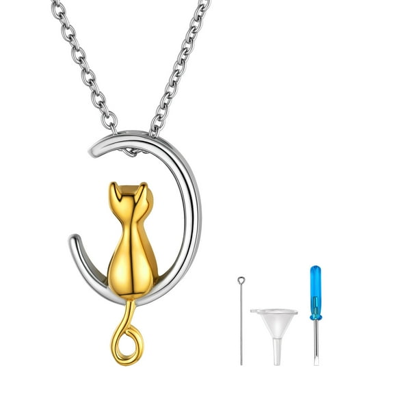 FindChic Womens Moon Cat Urns Necklaces 14K Gold Plated Waterproof Ashes Pendant Necklace Jewelry for Men with Screwdriver Funnel