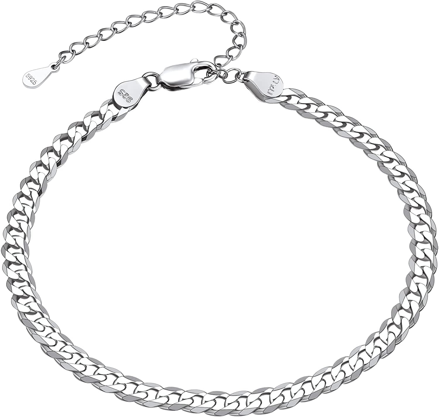 FindChic Womens S925 Sterling Silver Ankle Chains Flat Curb Chain Anklets 8.5" Foot Link Beach Jewelry, with Gift Box