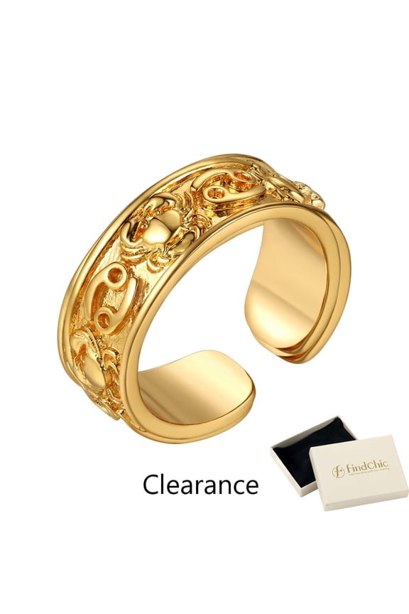 14K Gold Plated Signet Rings for Women, Symbolic Constellation or Love Charm Open Rings Adjustable Ring for Her/Mom, Christmas Birthday Gift with Box