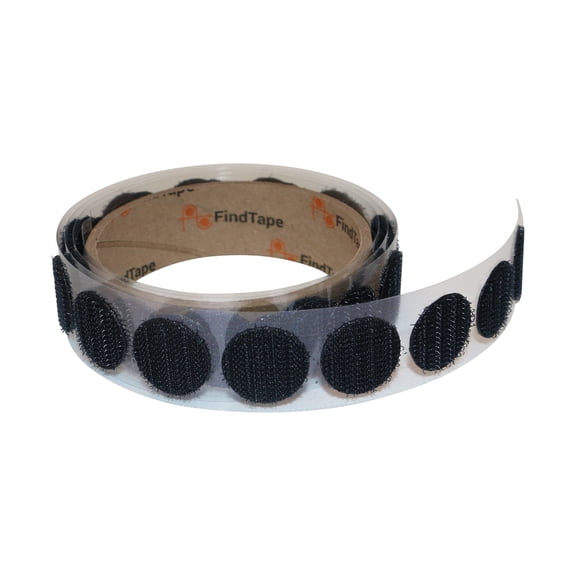 FindTape 7/8-inch Diameter Hook and Loop Self-Adhesive Dots: 45 per roll /  Hook-Side Only (Black) [45 coins/roll]