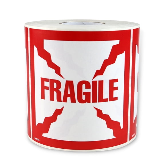 FindTape Fragile Labels [Manufactured in USA]: 4 in. x 4 in. (White with Red "FRAGILE" printing) 500-labels