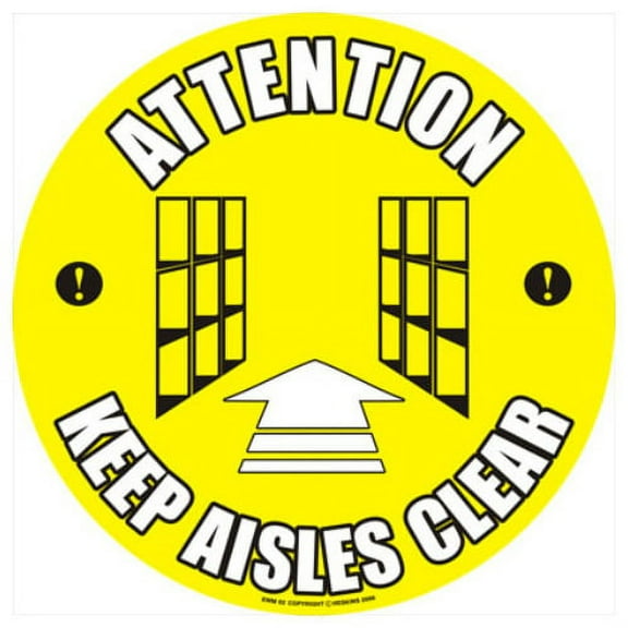 FindTape Heavy-Duty PVC Floor Signs & Markers: 17 in. diameter circle ("Attention Keep Aisles Clear")