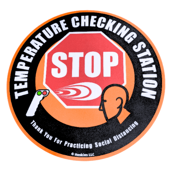 FindTape "Temperature Checking Station Stop" PVC Adhesive Floor Sign: 17 inch diameter circle (Black and Red)