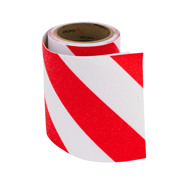 FindTape AST-35 Premium Anti-Slip Non-Skid Tape [Hazard Stripe, 60 grit]: 6 in. x 10 ft. (White and Red Stripes)