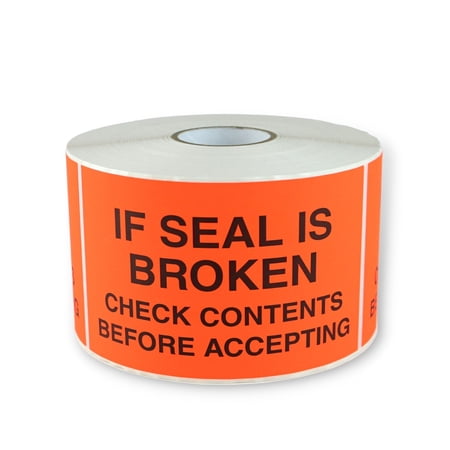 FindTape Special Handling Labels [Manufactured in USA]: 3 in. x 5 in. (Fluorescent Red with Black "IF SEAL IS BROKEN CHECK CONTENTS" printing) 500-labels
