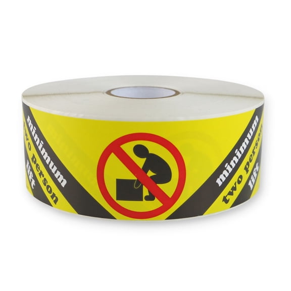 FindTape Special Handling Labels [Manufactured in USA]: 2 in. x 8 in. ("MINIMUM TWO PERSON LIFT" printing) 500-labels