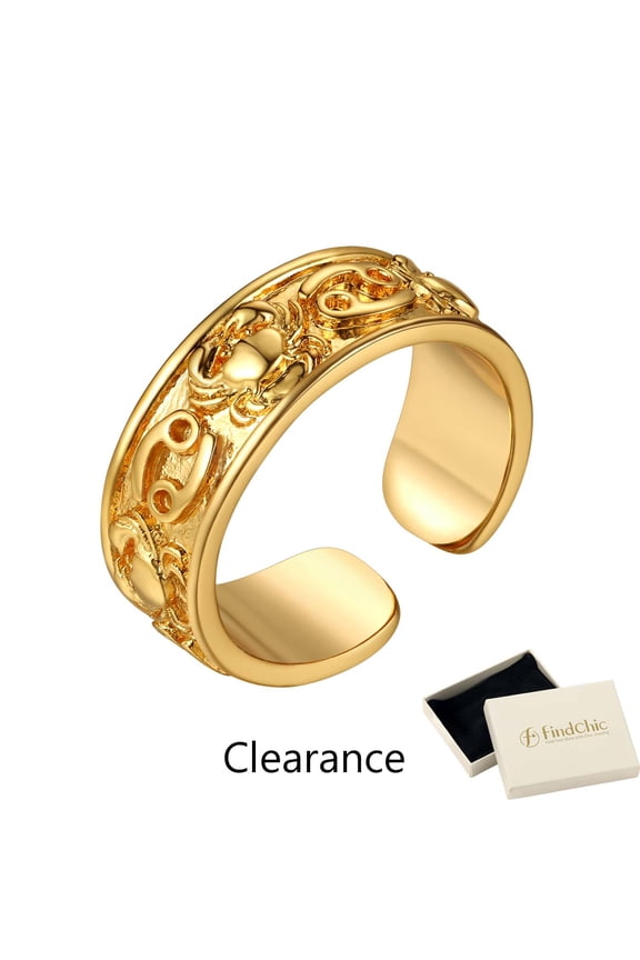 14K Gold Plated Signet Rings for Women, Symbolic Constellation or Love Charm Open Rings Adjustable Ring for Her/Mom, Christmas Birthday Gift with Box