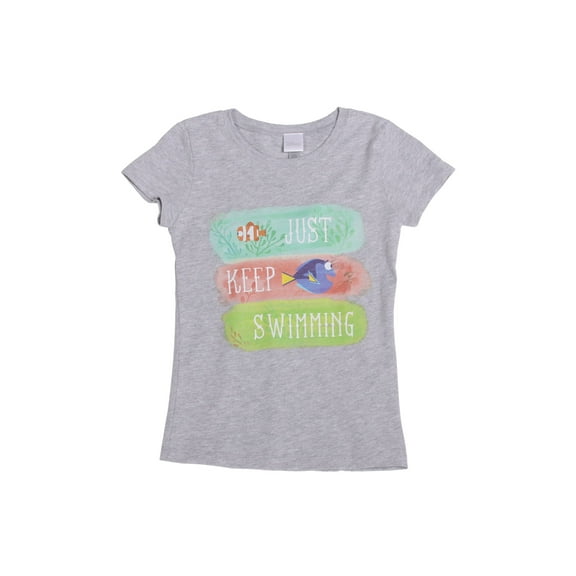 Finding Dory Just Keep Swimming Girls The Princess T-Shirt, Heather Grey L