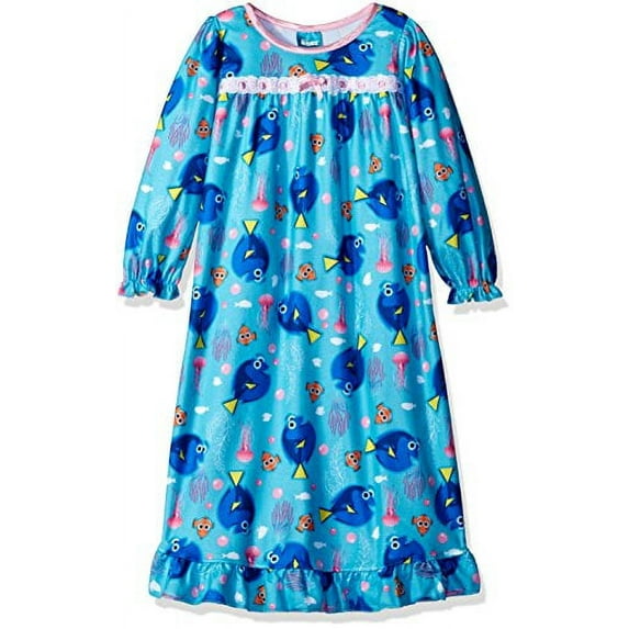 Finding Dory Nemo Girls Flannel Granny Gown Nightgown Pajamas (4, Jellyfish Blue)