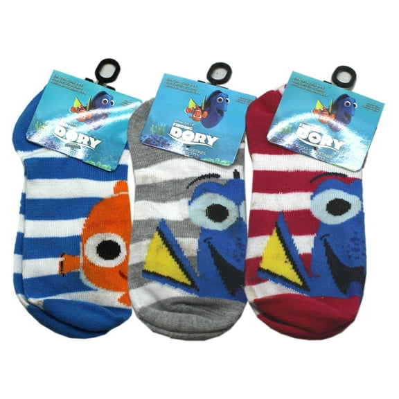 Finding Dory Nemo and Dory Assorted Color Striped Socks (3 Pairs, Size 6-8.5)