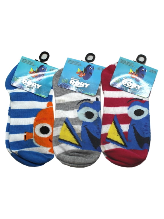 Finding Dory Nemo and Dory Assorted Color Striped Socks (3 Pairs, Size 6-8.5)
