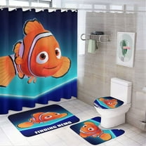 Finding Nemo 4 Piece Shower Curtain Set with Non-Slip Rugs, Toilet Lid Cover and Bath Mat, Cartoon Bathroom Decor Waterproof Shower Curtain with 12 Hooks, 72 x 72inch