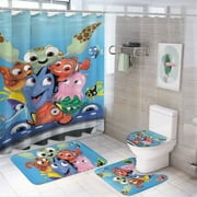 Finding Nemo 4 Piece Shower Curtain Set with Non-Slip Rugs, Toilet Lid Cover and Bath Mat, Cartoon Bathroom Decor Waterproof Shower Curtain with 12 Hooks, 72 x 72inch