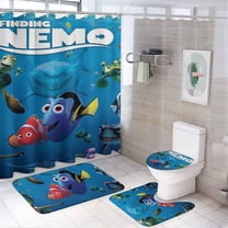 Finding Nemo 4 Piece Shower Curtain Set with Non-Slip Rugs, Toilet Lid Cover and Bath Mat, Cartoon Bathroom Decor Waterproof Shower Curtain with 12 Hooks, 72 x 72inch