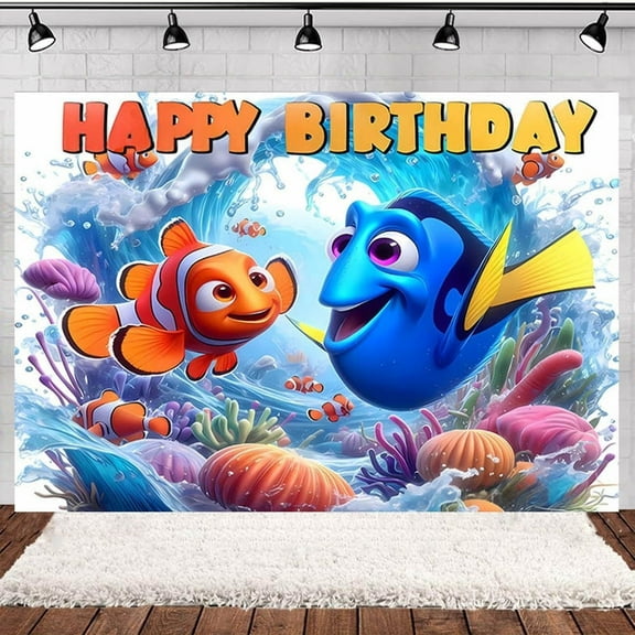 Finding Nemo Birthday Anime Theme Backdrops Banner Birthday Party Decor Supplies,5.9x3.6ft