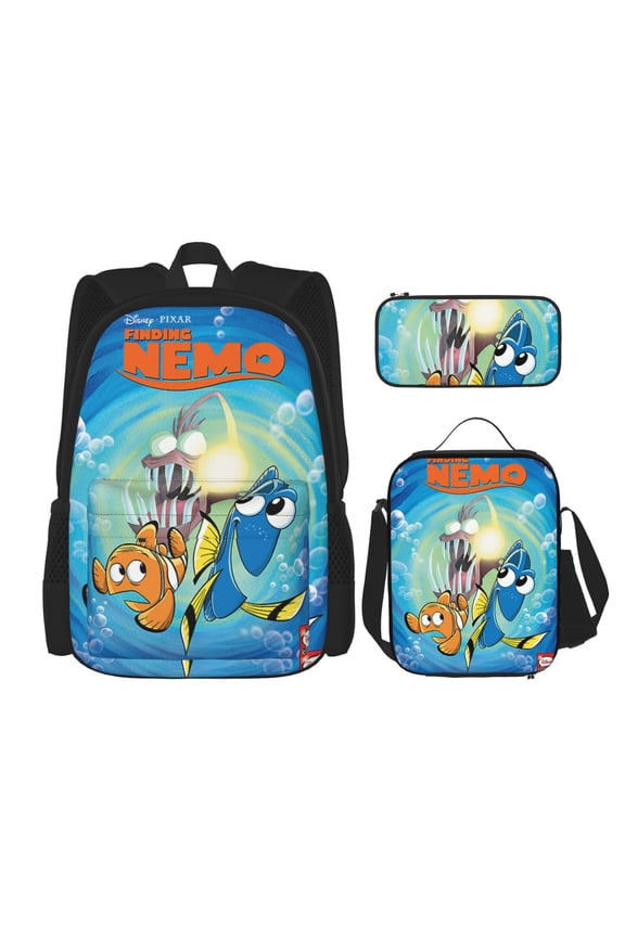 Finding Nemo Bookbag Backpack With Lunch Box and Pencil Case 3 Piece Rucksack Backpack Set for Student Backpacks for Casual Camping Travelling Picnic