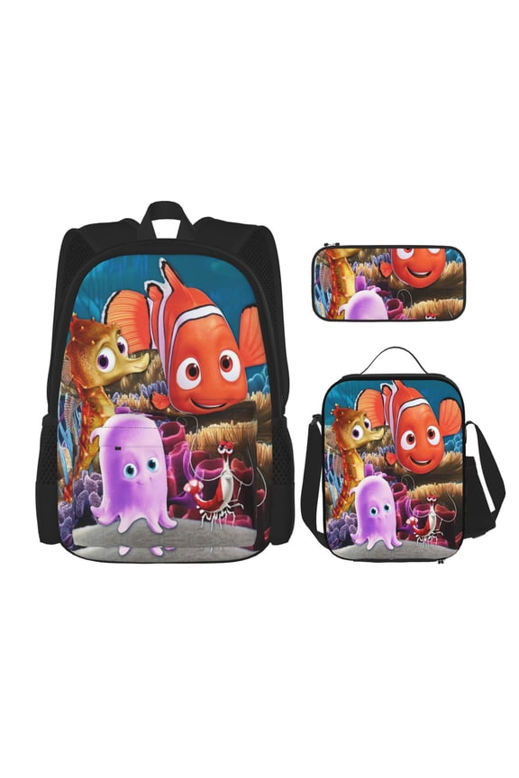 Finding Nemo Bookbag Backpack With Lunch Box and Pencil Case 3 Piece Rucksack Backpack Set for Student Backpacks for Casual Camping Travelling Picnic