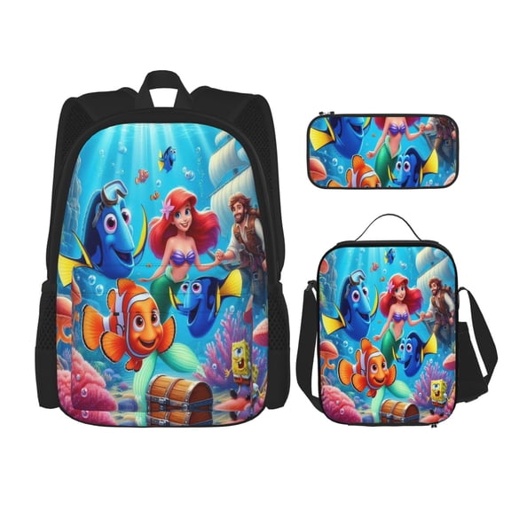 Finding Nemo Bookbag Backpack With Lunch Box and Pencil Case 3 Piece Rucksack Backpack Set for Student Backpacks for Casual Camping Travelling Picnic