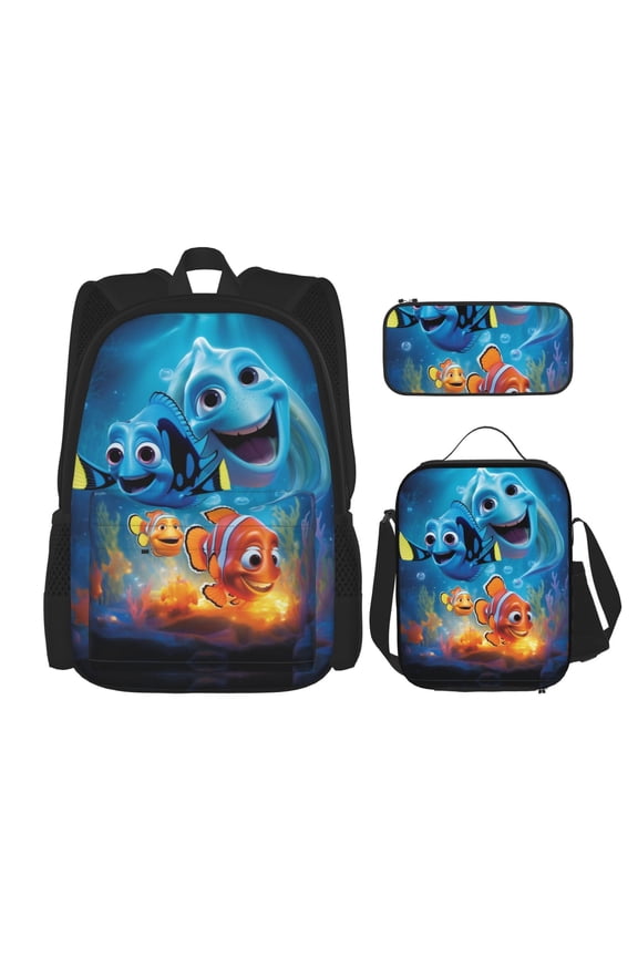 Finding Nemo Bookbag Backpack With Lunch Box and Pencil Case 3 Piece Rucksack Backpack Set for Student Backpacks for Casual Camping Travelling Picnic