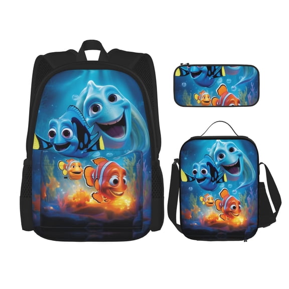 Finding Nemo Bookbag Backpack With Lunch Box and Pencil Case 3 Piece Rucksack Backpack Set for Student Backpacks for Casual Camping Travelling Picnic