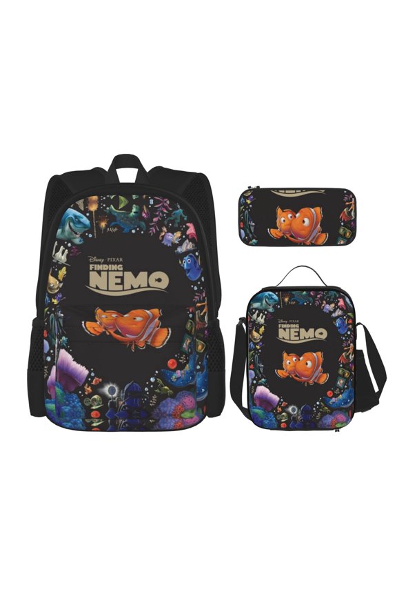 Finding Nemo Bookbag Backpack With Lunch Box and Pencil Case 3 Piece Rucksack Backpack Set for Student Backpacks for Casual Camping Travelling Picnic