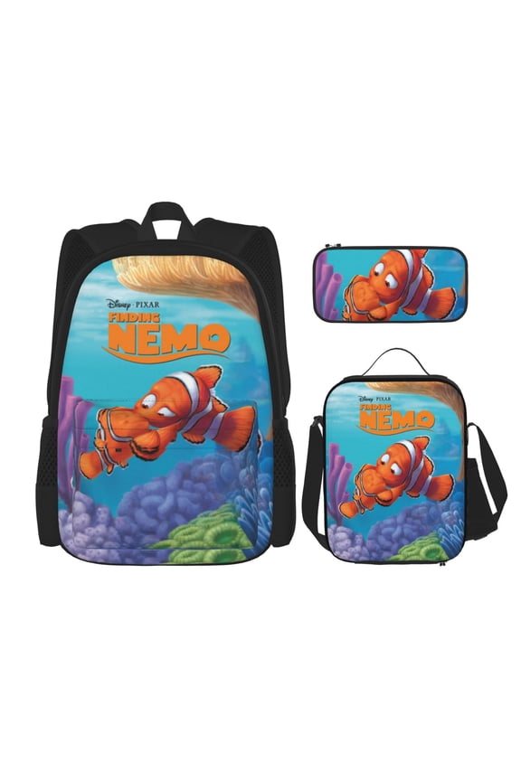 Finding Nemo Bookbag Backpack With Lunch Box and Pencil Case 3 Piece Rucksack Backpack Set for Student Backpacks for Casual Camping Travelling Picnic