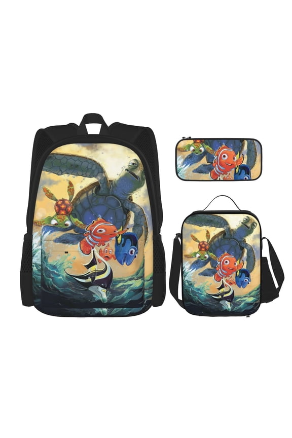 Finding Nemo Bookbag Backpack With Lunch Box and Pencil Case 3 Piece Rucksack Backpack Set for Student Backpacks for Casual Camping Travelling Picnic