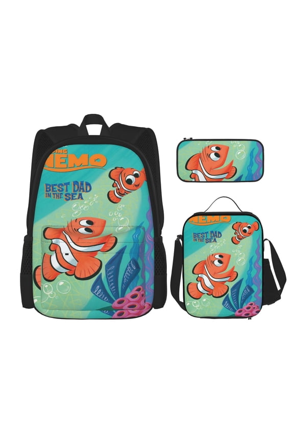 Finding Nemo Bookbag Backpack With Lunch Box and Pencil Case 3 Piece Rucksack Backpack Set for Student Backpacks for Casual Camping Travelling Picnic