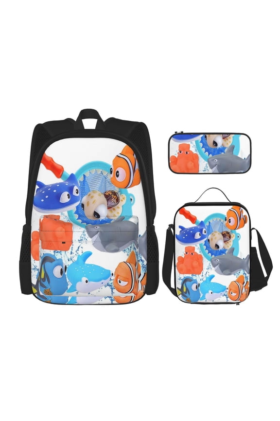 Finding Nemo Bookbag Backpack With Lunch Box and Pencil Case 3 Piece Rucksack Backpack Set for Student Backpacks for Casual Camping Travelling Picnic