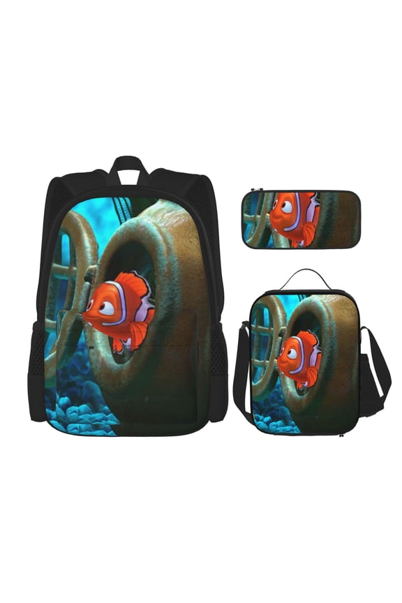 Finding Nemo Bookbag Backpack With Lunch Box and Pencil Case 3 Piece Rucksack Backpack Set for Student Backpacks for Casual Camping Travelling Picnic