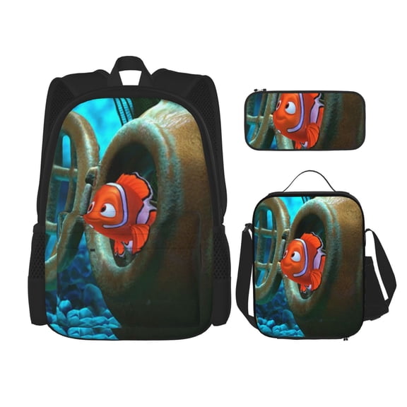 Finding Nemo Bookbag Backpack With Lunch Box and Pencil Case 3 Piece Rucksack Backpack Set for Student Backpacks for Casual Camping Travelling Picnic
