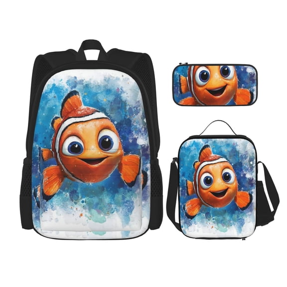 Finding Nemo Bookbag Backpack With Lunch Box and Pencil Case 3 Piece Rucksack Backpack Set for Student Backpacks for Casual Camping Travelling Picnic
