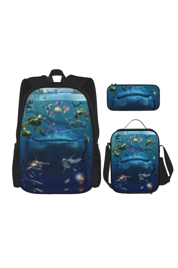 Finding Nemo Bookbag Backpack With Lunch Box and Pencil Case 3 Piece Rucksack Backpack Set for Student Backpacks for Casual Camping Travelling Picnic