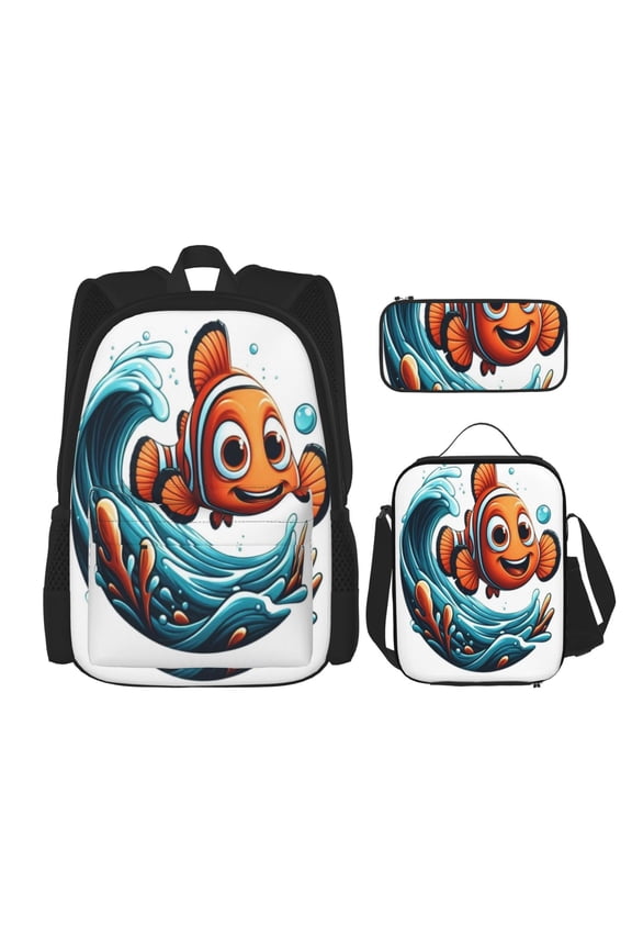 Finding Nemo Bookbag Backpack With Lunch Box and Pencil Case 3 Piece Rucksack Backpack Set for Student Backpacks for Casual Camping Travelling Picnic