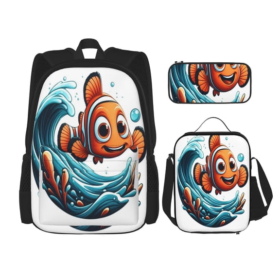 Finding Nemo Bookbag Backpack With Lunch Box and Pencil Case 3 Piece Rucksack Backpack Set for Student Backpacks for Casual Camping Travelling Picnic
