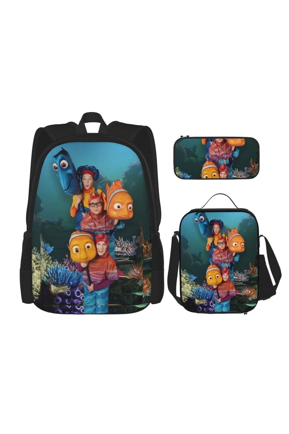 Finding Nemo Bookbag Backpack With Lunch Box and Pencil Case 3 Piece Rucksack Backpack Set for Student Backpacks for Casual Camping Travelling Picnic