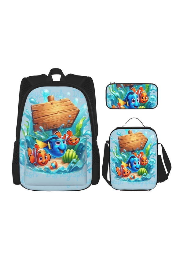 Finding Nemo Bookbag Backpack With Lunch Box and Pencil Case 3 Piece Rucksack Backpack Set for Student Backpacks for Casual Camping Travelling Picnic