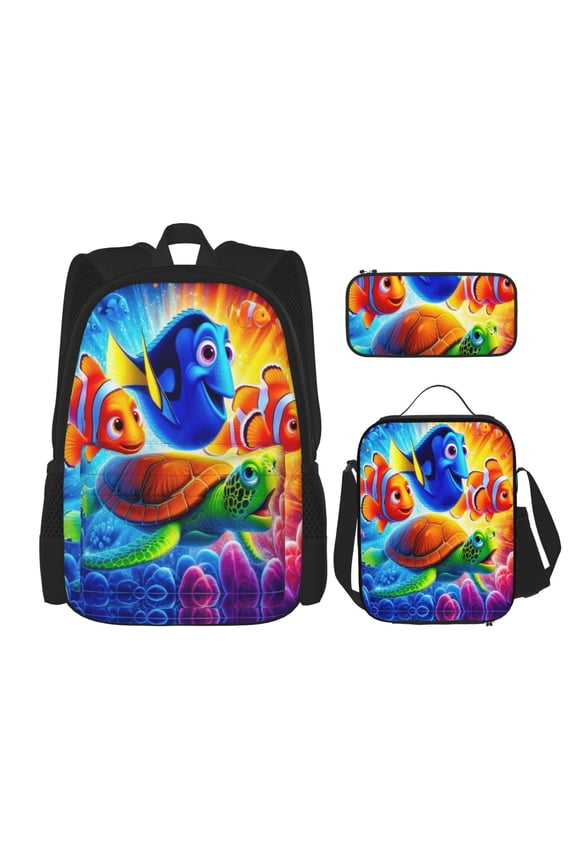 Finding Nemo Bookbag Backpack With Lunch Box and Pencil Case 3 Piece Rucksack Backpack Set for Student Backpacks for Casual Camping Travelling Picnic