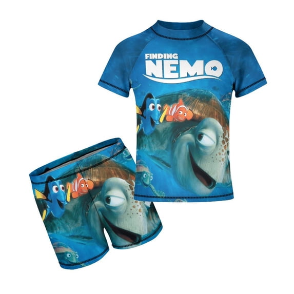 Finding Nemo Boys 2-Piece Swimsuit Set, Short Sleeve Rash Guard & Swim Trunks