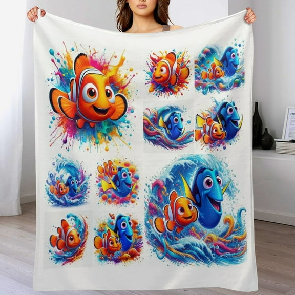 Finding Nemo Cartoon Blanket, Soft Cozy Fluffy Plush Throw Blanket for Boys Girls Young Adults, Warm Flannel Blanket for Living Room Bedroom Couch Bed 30"x40"