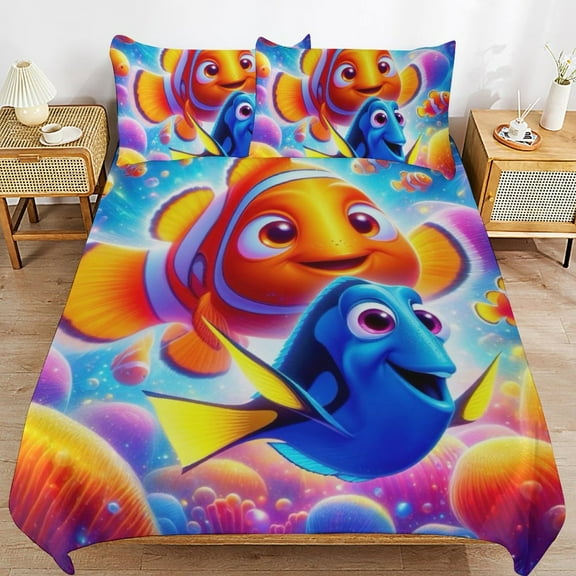 Finding Nemo Duvet Cover 3 Pcs Set Cute Kids Comforter Cover with 2 Pillowcases Luxury Soft Bedding Bedroom Decor for Teens Boys Girls, 86"x70"