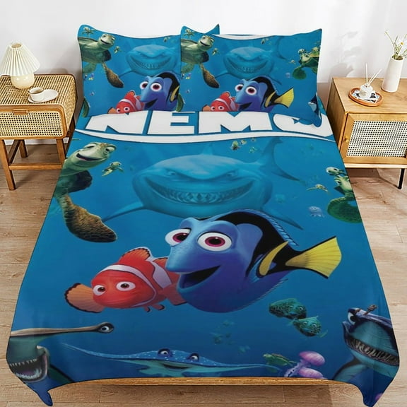 Finding Nemo Duvet Cover 3 Pcs Set Cute Kids Comforter Cover with 2 Pillowcases Luxury Soft Bedding Bedroom Decor for Teens Boys Girls, 86"x70"